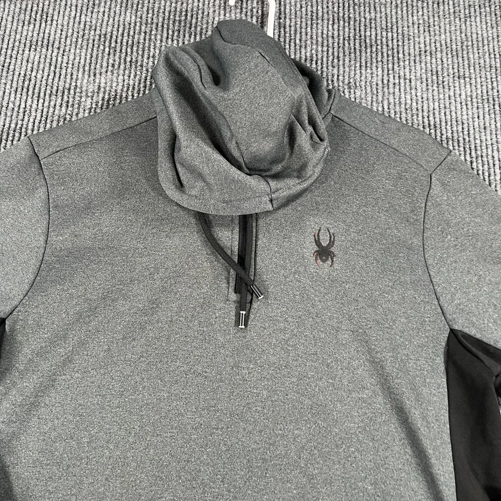 Spyder‎ Hoodie Sweatshirt Mens Medium Gray Long Sleeve 1/4 Zip Pullover Active